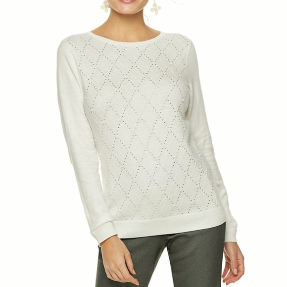 Elle Sweaters - Elle Women's Embellished Diamond Stitch Sweater Soft Cotton Blend, Medium,
